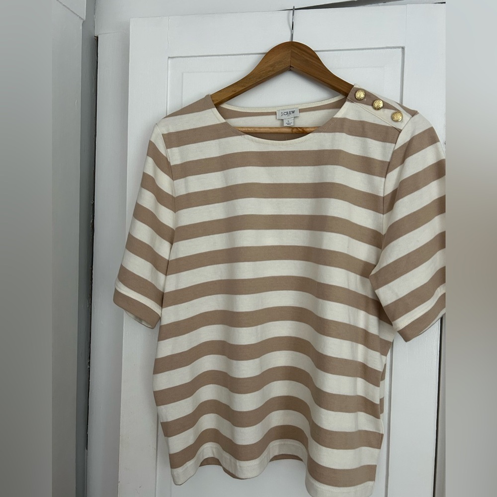 J. Crew Factory  Women's Striped Tan and White Top. NWT. Size large